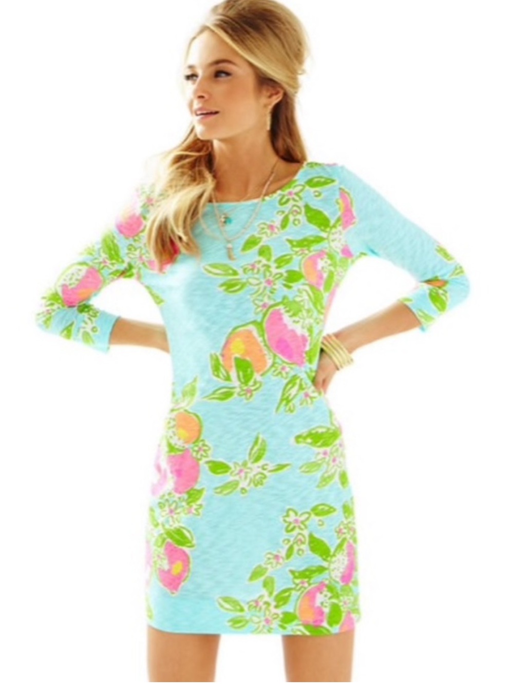 EUC Lilly Pulitzer Marlowe dress pool blue  "Fresh Squeezed Pink Lemonade" print